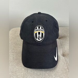 Vintage Nike Juventus Football Soccer Faded Black Adjustable Cap Hat 1897 Y2K